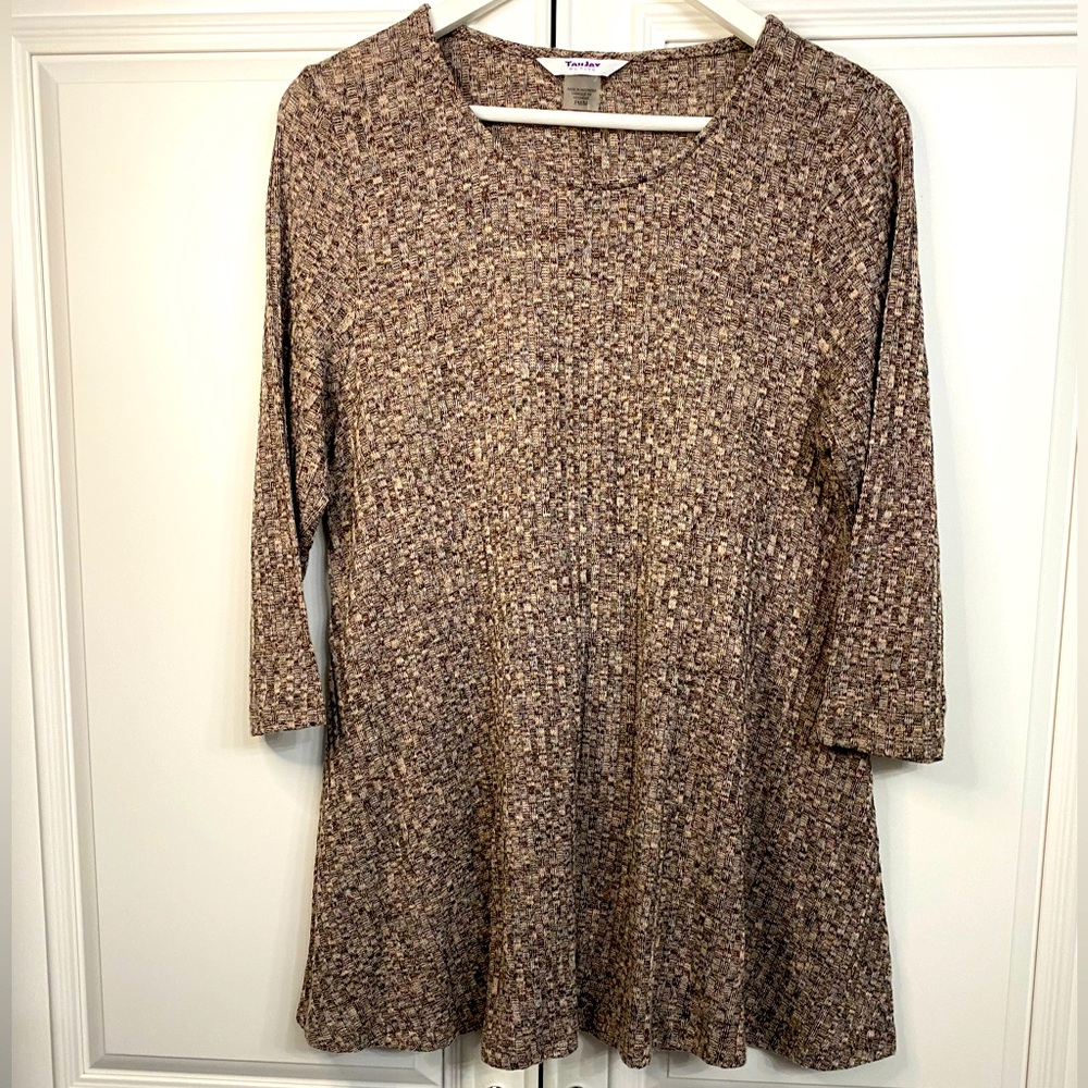 EUC Tanjay Women’s Petite Medium 3/4 Sleeve Knit Tunic Brown/Tan/Pink Colour Top